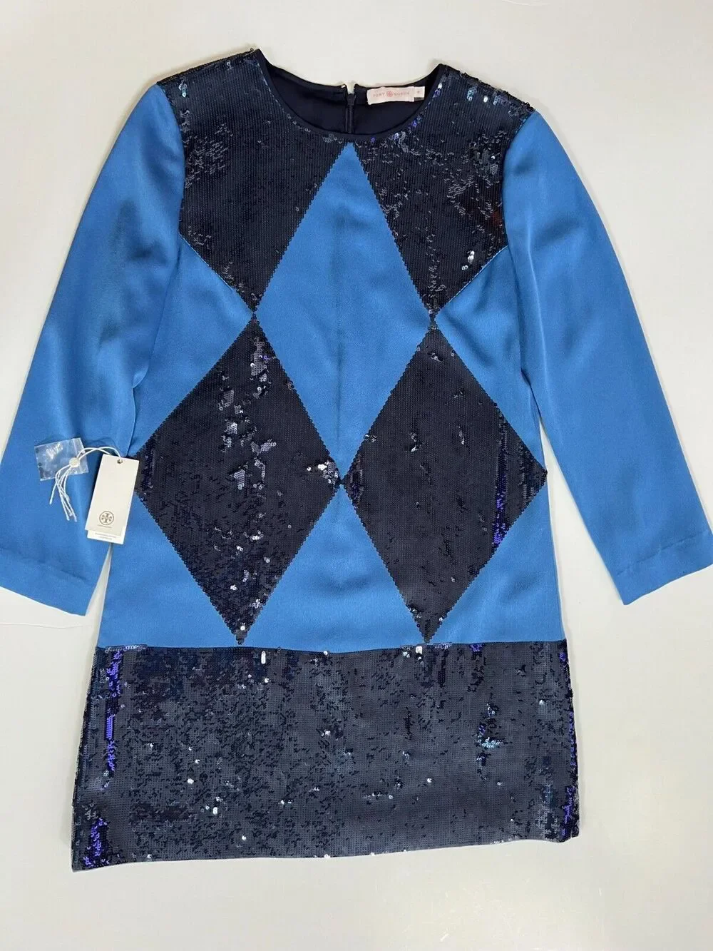 Tory Burch Lantilly Evening Blue Sequin Shift Tunic Dress Sz 10 NWT $795